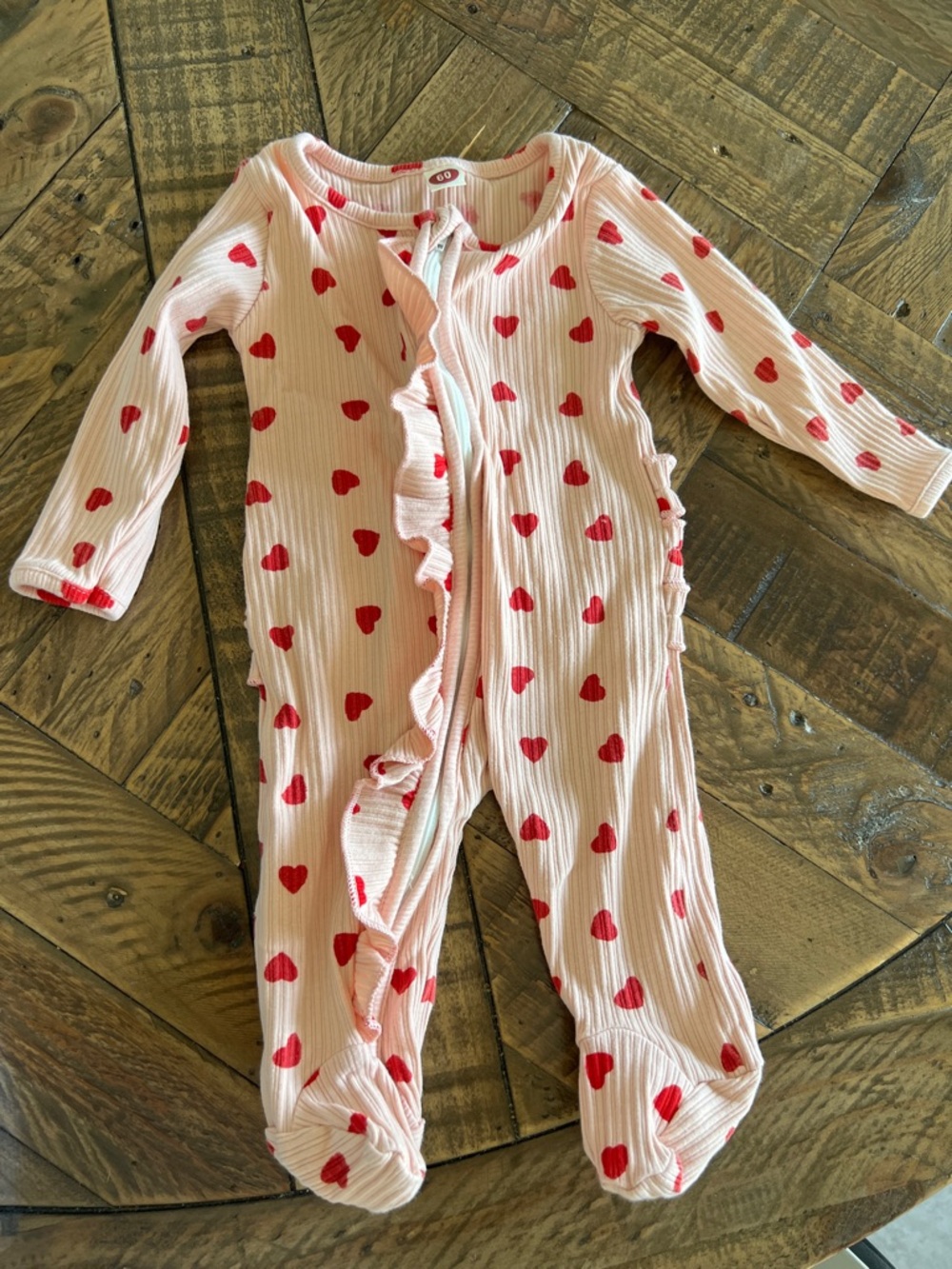 Pink Heart-Print Ruffle Baby One-Piece